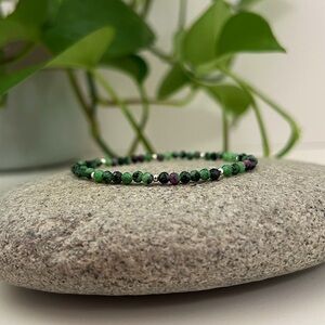 Ruby Zoisite & 925 Sterling Silver Minimalist Stretch Bracelet 💜